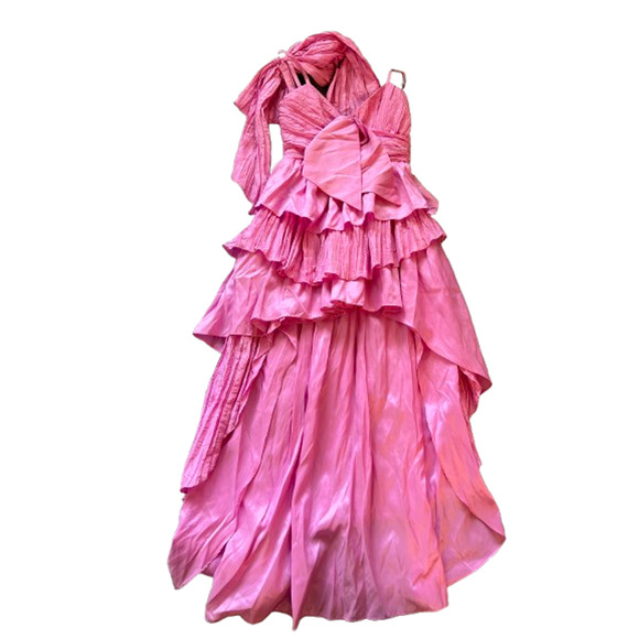 $795 LoveShackFancy Pink Raylene Tiered Pleated Bow High Low Maxi Dress 6 - Picture 15 of 16